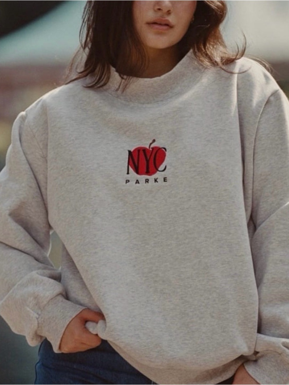 Parke NYC pop up exclusive BIG APPLE Light Gray Mockneck Sweatshirt